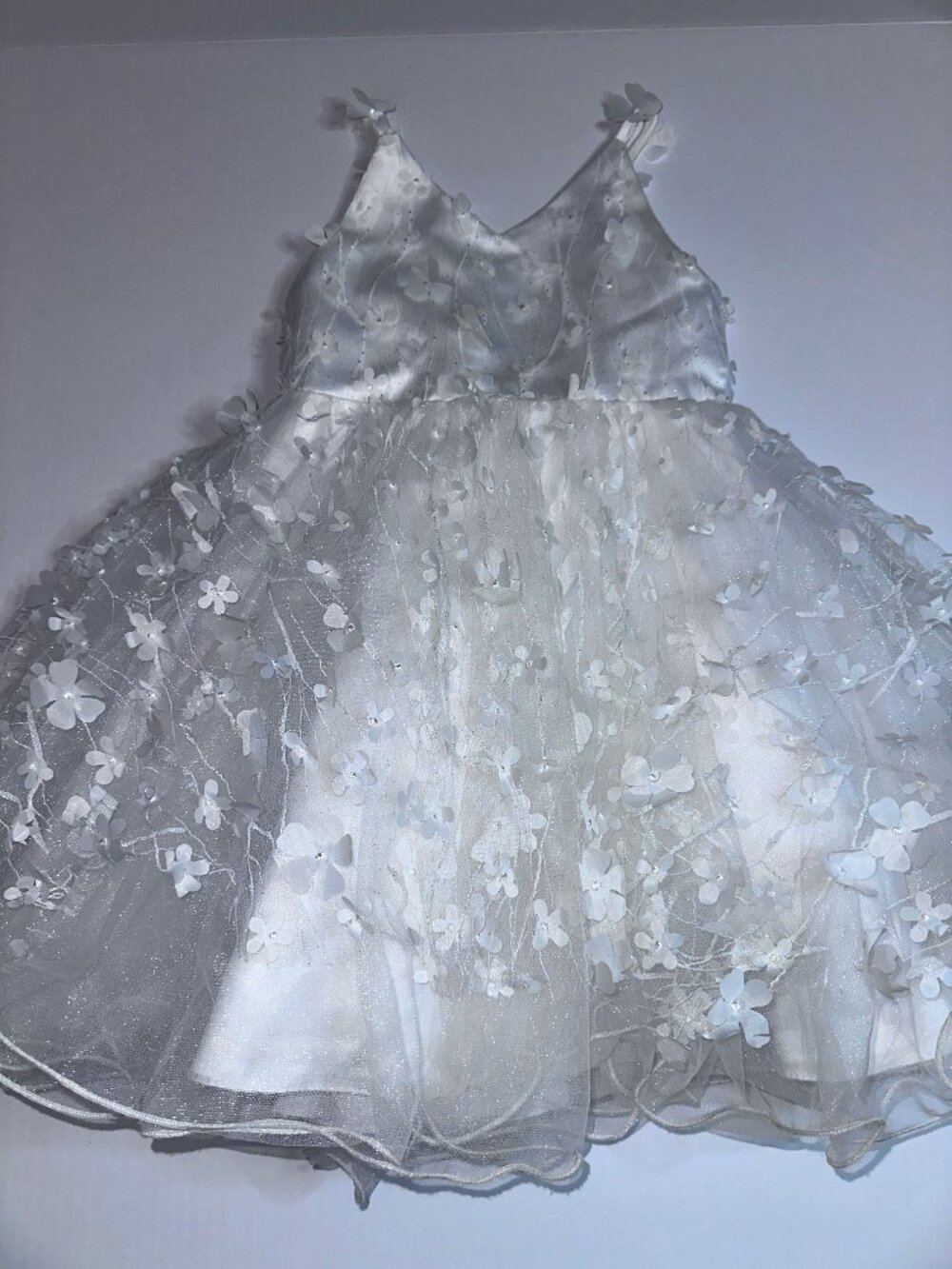 Girls Dress White Size 7 TULLE Ball Prom Christening Gown Flower Girl #609